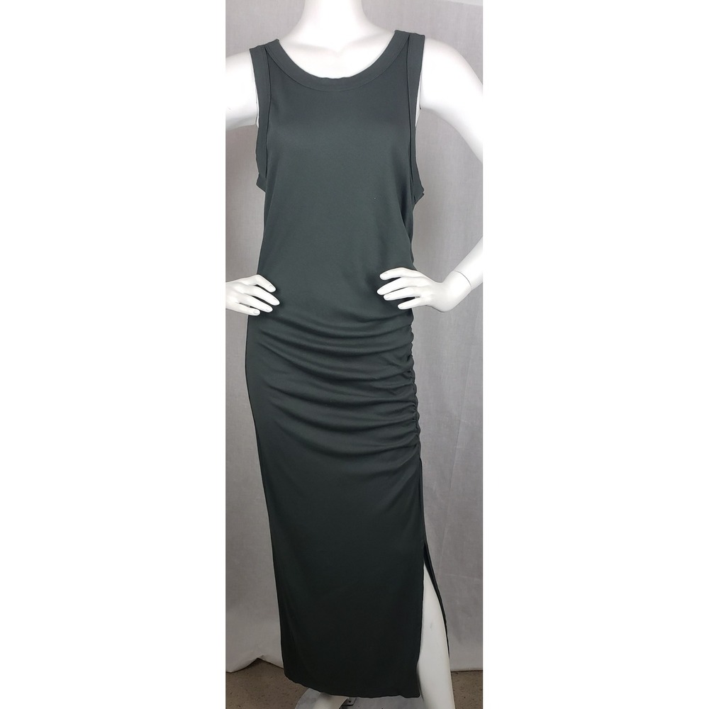 Michael Stars Womens Ribbed Ruched Sleeveless Maxi Dress Forest Green Large New